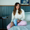 Women Winter Pajama Set Off White Sweatshirt +Pink Gingham Pattern Pants